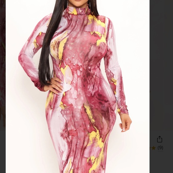Marble midi long sleeve dress burgundy 1X FASHION NOVA - Picture 3 of 8
